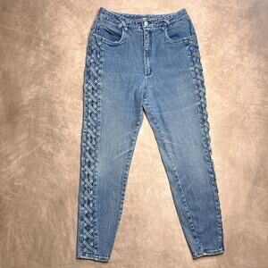 Vintage 90s Denim Republic Braided Mom Jeans High Rise Blue Stone Wash Moto